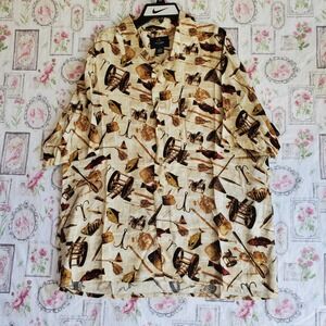 Ivy‎ Crew Men's Fishing Lure Print Short Sleeve Button Down Shirt Size Large